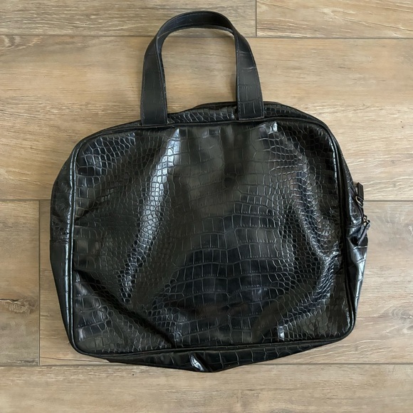 Saks Fifth Avenue Black Faux Leather Tote Bag Dual Handles Vintage - Picture 4 of 9